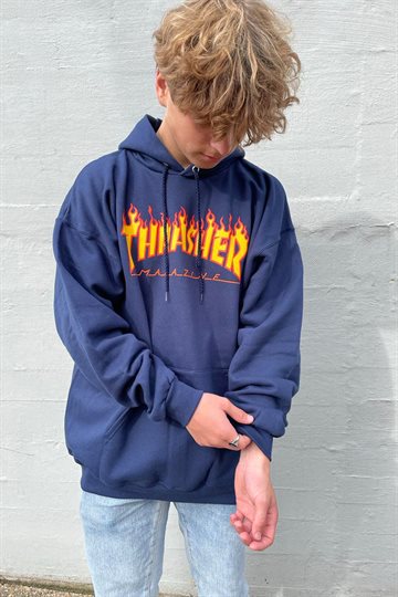 Thrasher Hoodie - Flame - Marinblå